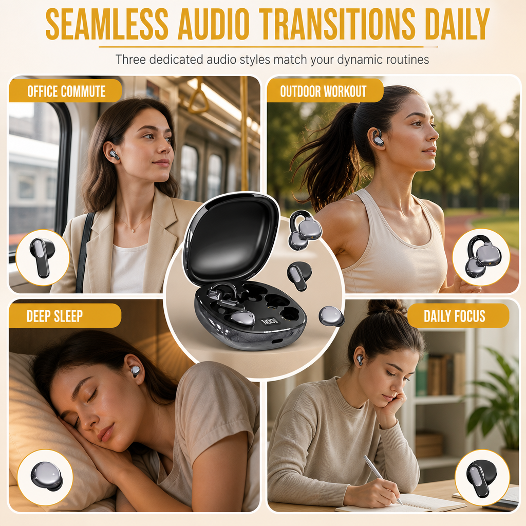 🏆 Hot Sale - 50% OFF 🎧B115 3-in-1 Bluetooth Earphones – 6 Earbuds, Ear Clip & In-Ear, Noise Cancelling