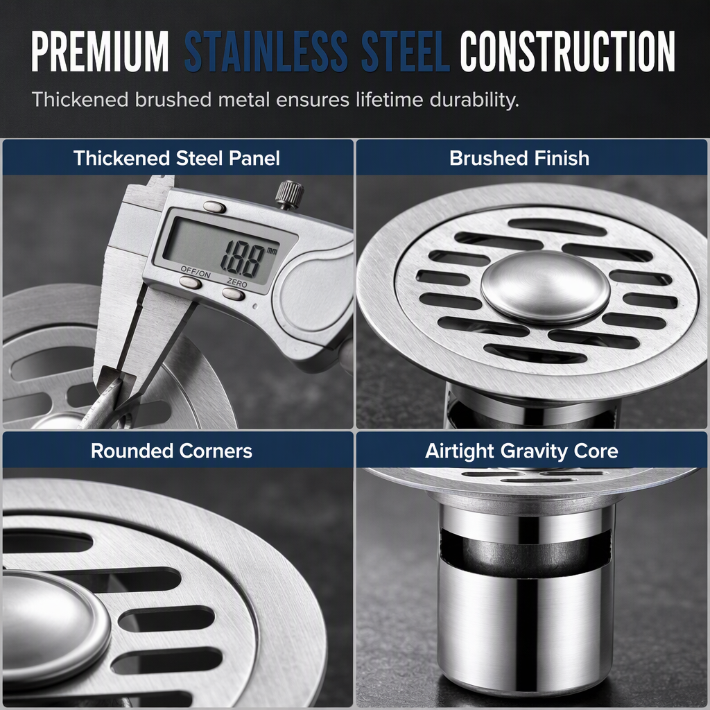 🔥50% OFF LIMITED TIME🔥Brushed Stainless Steel Round Floor Drain with Deodorizing Core for Bathroom and Washing Machine