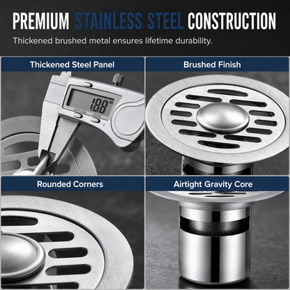 🔥50% OFF LIMITED TIME🔥Brushed Stainless Steel Round Floor Drain with Deodorizing Core for Bathroom and Washing Machine