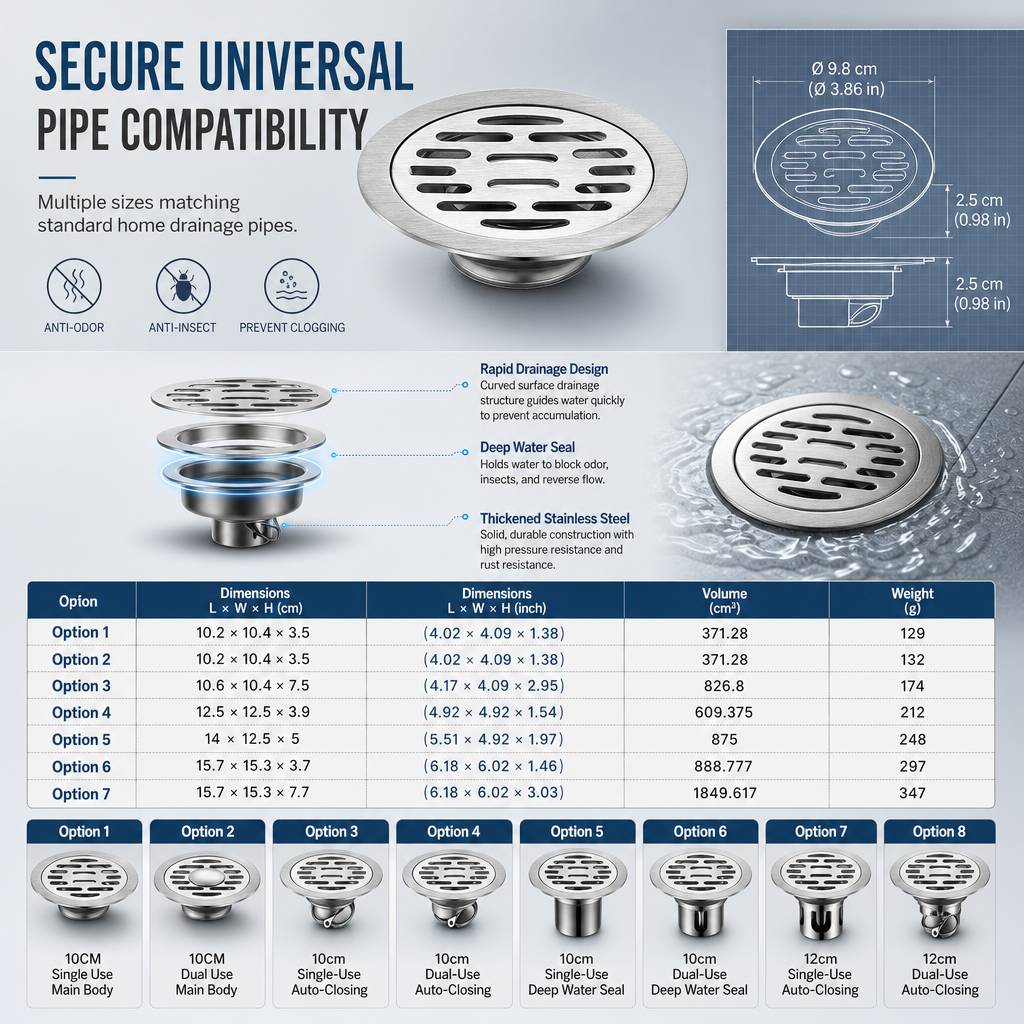 🔥50% OFF LIMITED TIME🔥Brushed Stainless Steel Round Floor Drain with Deodorizing Core for Bathroom and Washing Machine