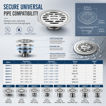 🔥50% OFF LIMITED TIME🔥Brushed Stainless Steel Round Floor Drain with Deodorizing Core for Bathroom and Washing Machine