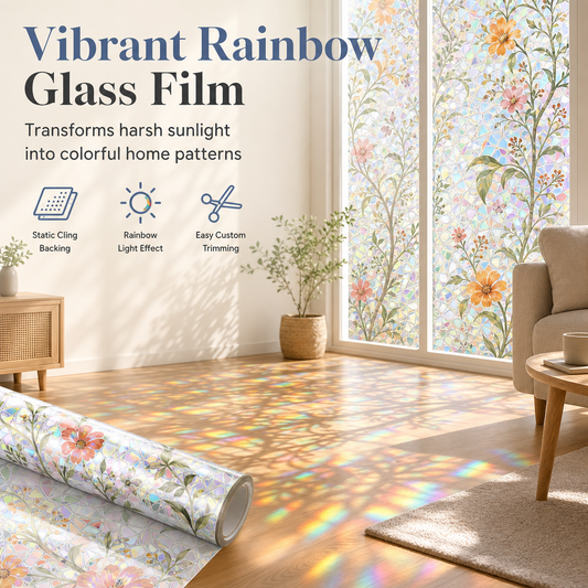 ⏳🔥LIMITED-TIME 50% OFF! ⏰Rainbow Static Cling Window Film Colorful Flower Decorative Glass Sticker Cuttable for Home Decor🌺