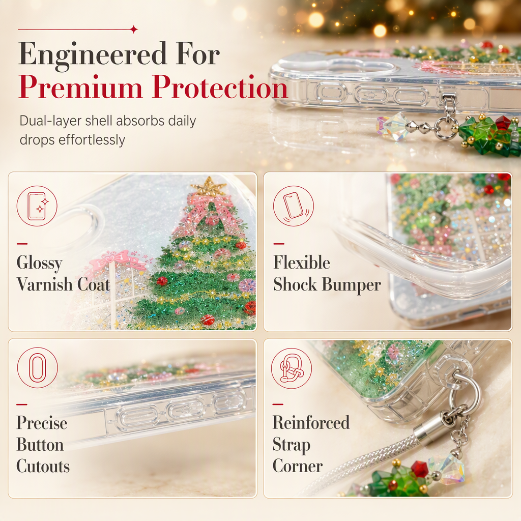 🎄Christmas Tree Art Deco Glitter Casing - Shockproof TPU Cellphone Case with Anti-Slip Grip, Durable All-Around Protection