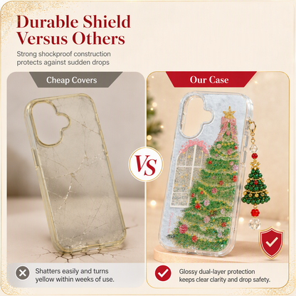 🎄Christmas Tree Art Deco Glitter Casing - Shockproof TPU Cellphone Case with Anti-Slip Grip, Durable All-Around Protection