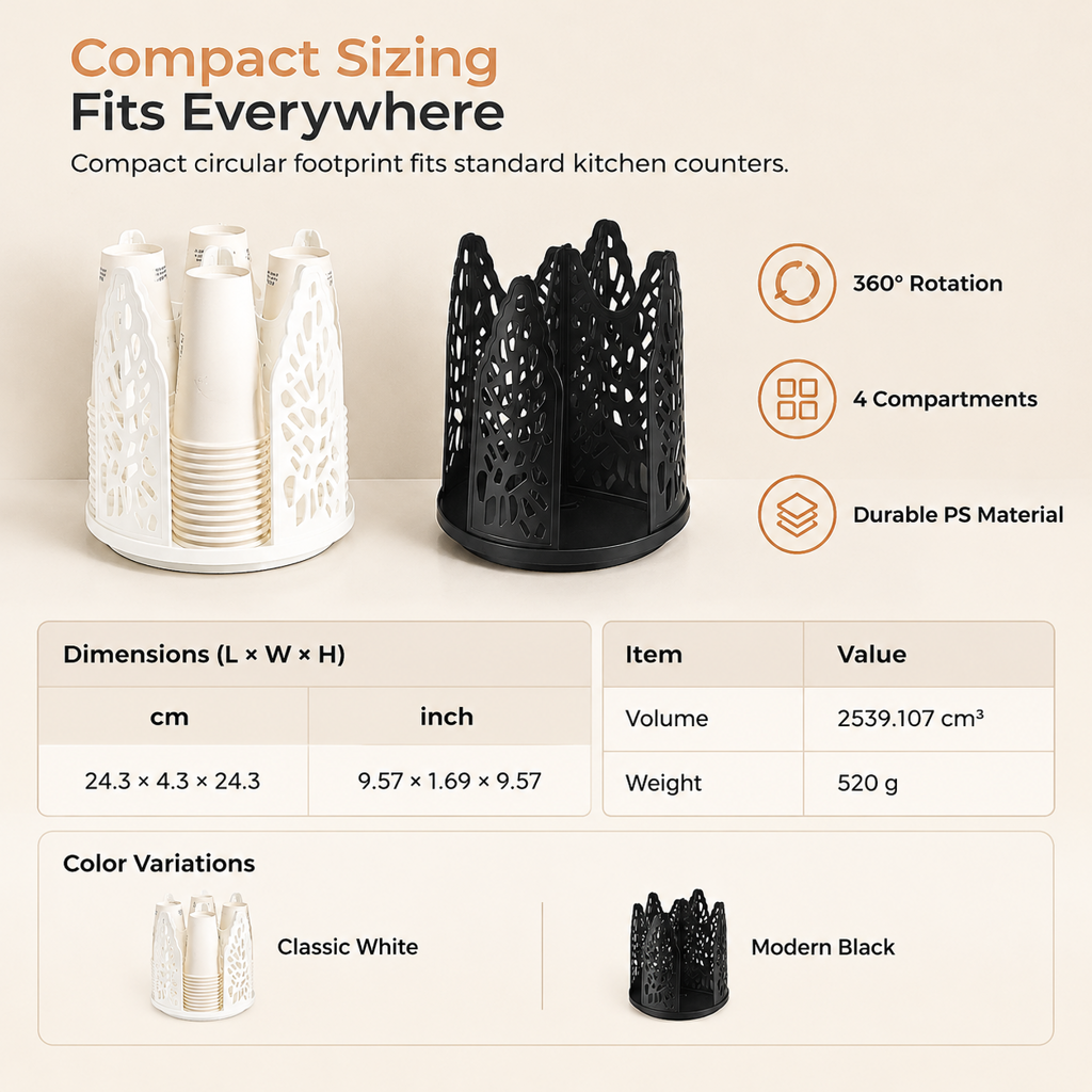 Rotating Disposable Paper Cup Holder Dispenser Plastic Desktop Storage Rack for Coffee and Milk Tea Cups