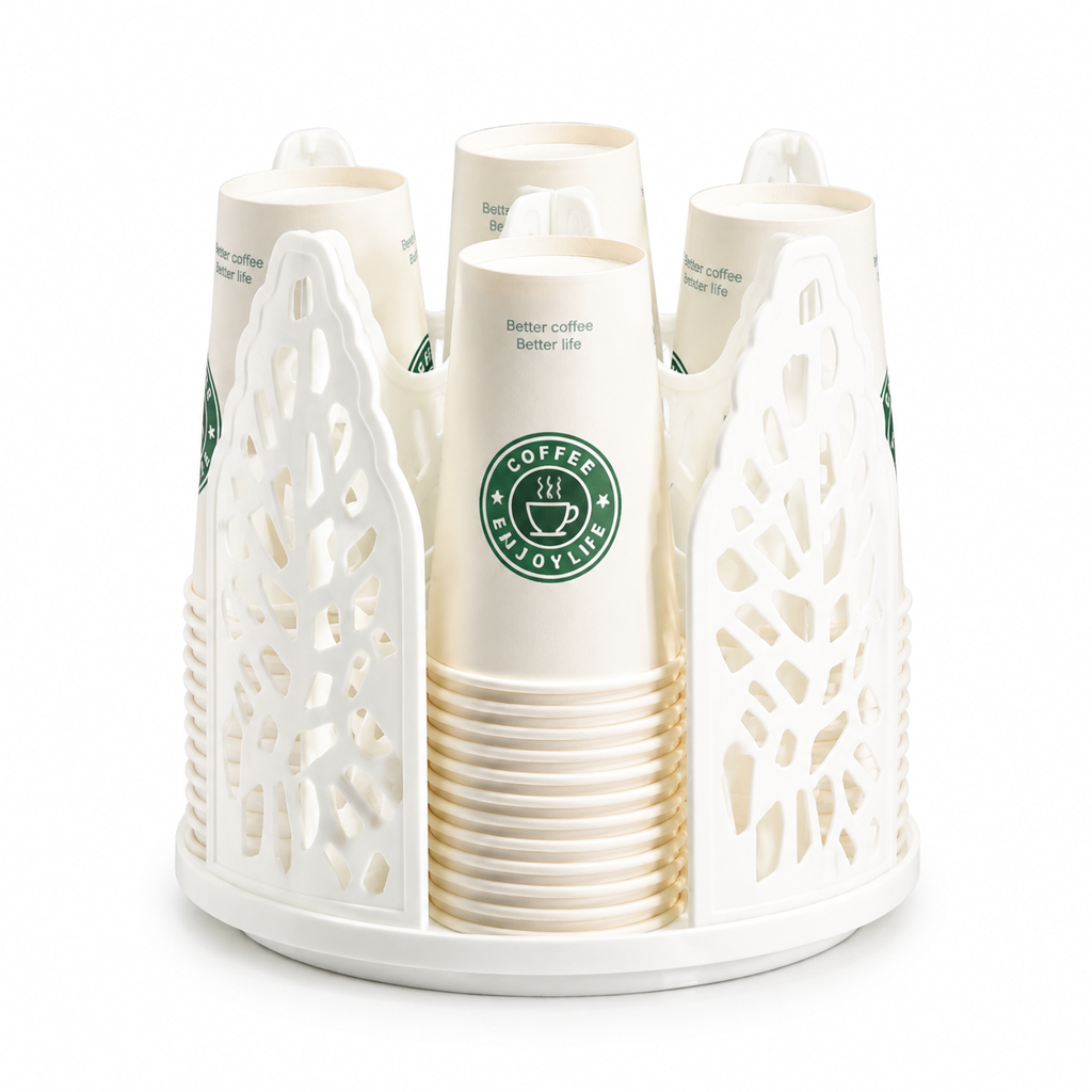 Rotating Disposable Paper Cup Holder Dispenser Plastic Desktop Storage Rack for Coffee and Milk Tea Cups