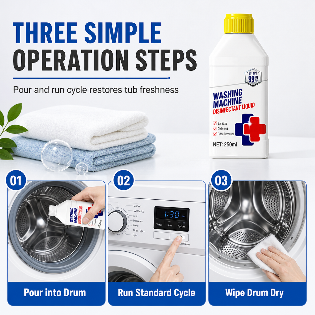 Washing Machine Cleaner and Disinfectant Liquid for Front and Top Load Washers Odor Eliminating and Sanitizing Solution