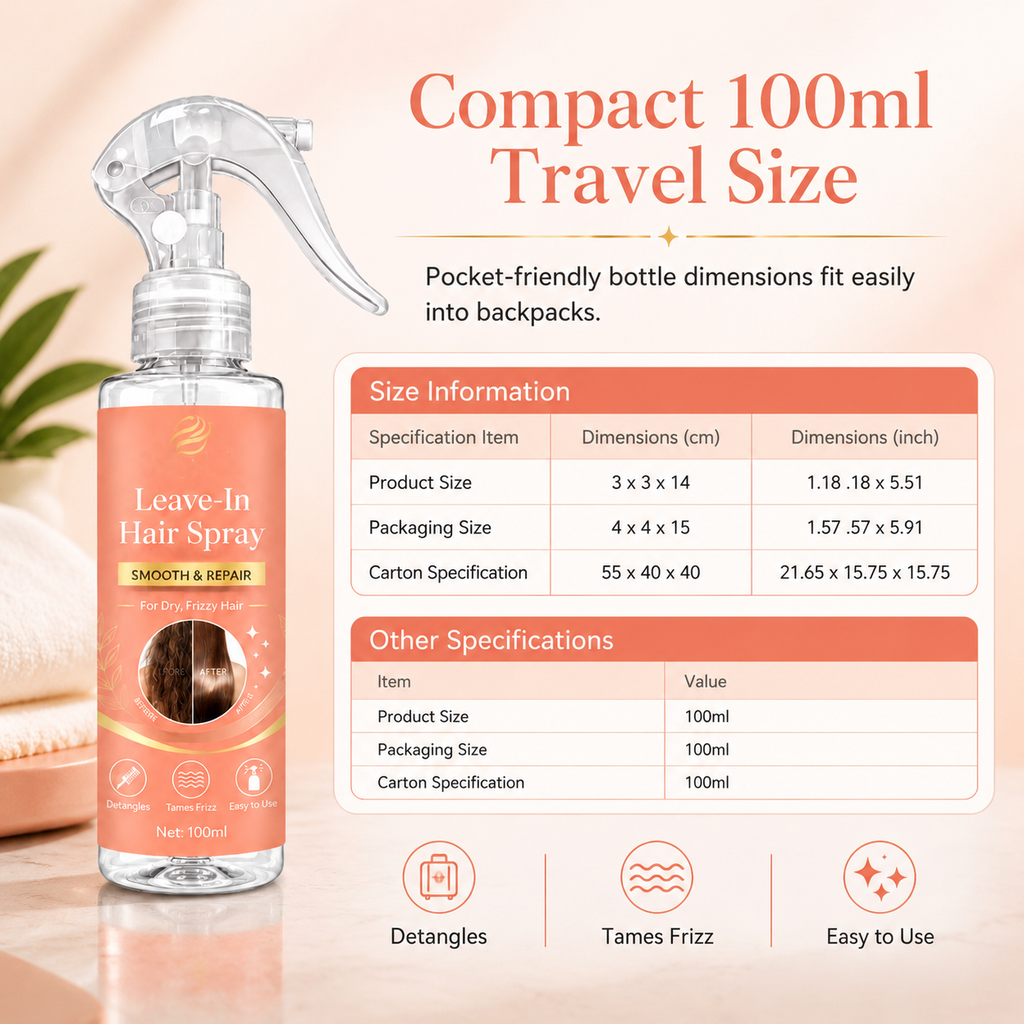 ✨ Leave-In Detangling Hair Spray – Frizz Control & Smooth Shine | 100ml
