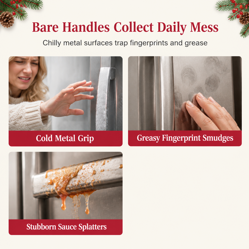 🎅Christmas Burlap Refrigerator Door Handle Covers Holiday Kitchen Appliance Protectors for Microwave and Fridge