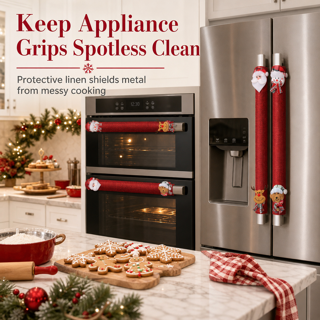 🎅Christmas Burlap Refrigerator Door Handle Covers Holiday Kitchen Appliance Protectors for Microwave and Fridge