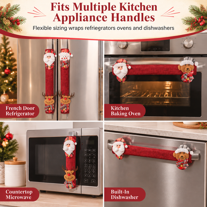 🎅Christmas Burlap Refrigerator Door Handle Covers Holiday Kitchen Appliance Protectors for Microwave and Fridge