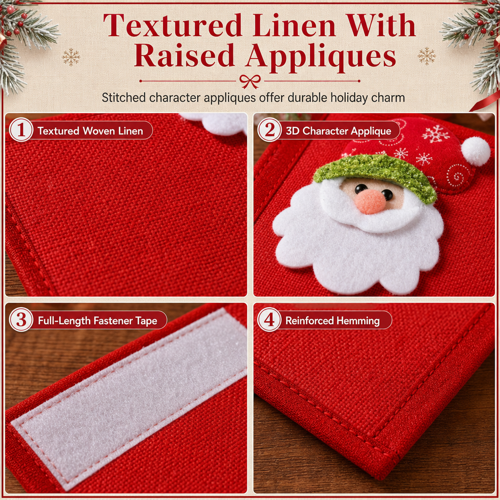 🎅Christmas Burlap Refrigerator Door Handle Covers Holiday Kitchen Appliance Protectors for Microwave and Fridge
