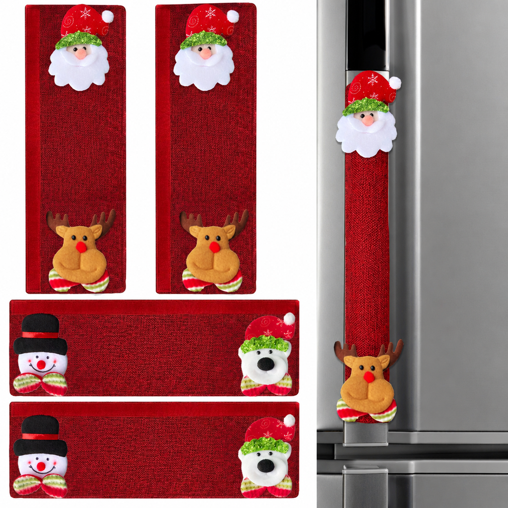 🎅Christmas Burlap Refrigerator Door Handle Covers Holiday Kitchen Appliance Protectors for Microwave and Fridge