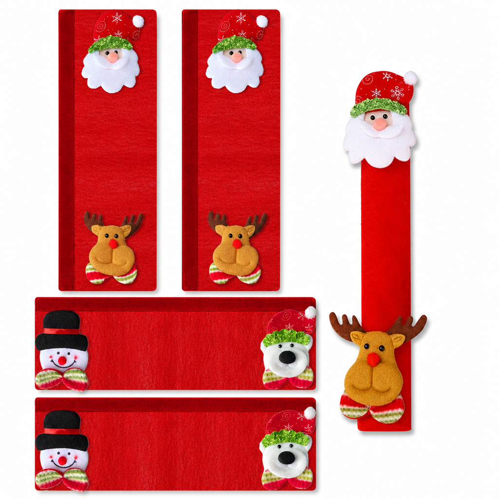 🎅Christmas Burlap Refrigerator Door Handle Covers Holiday Kitchen Appliance Protectors for Microwave and Fridge