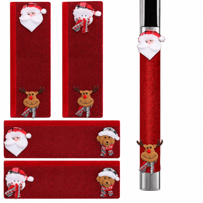 🎅Christmas Burlap Refrigerator Door Handle Covers Holiday Kitchen Appliance Protectors for Microwave and Fridge