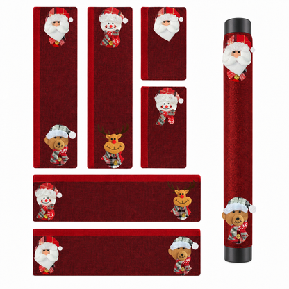 🎅Christmas Burlap Refrigerator Door Handle Covers Holiday Kitchen Appliance Protectors for Microwave and Fridge