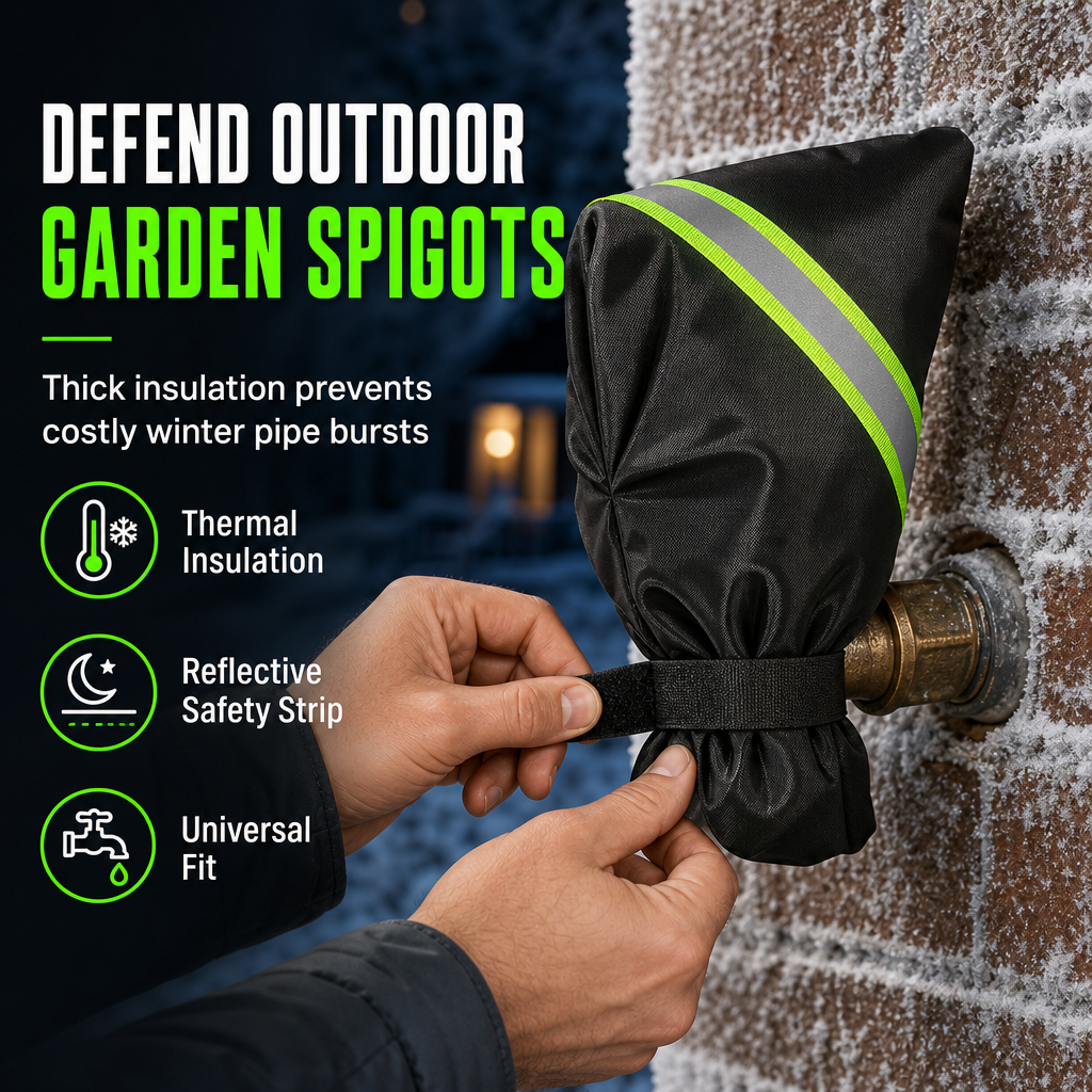 Winter Outdoor Faucet Cover for Freeze Protection Insulated Spigot Cover with Beveled Edge and Fluorescent Green Reflective Strip