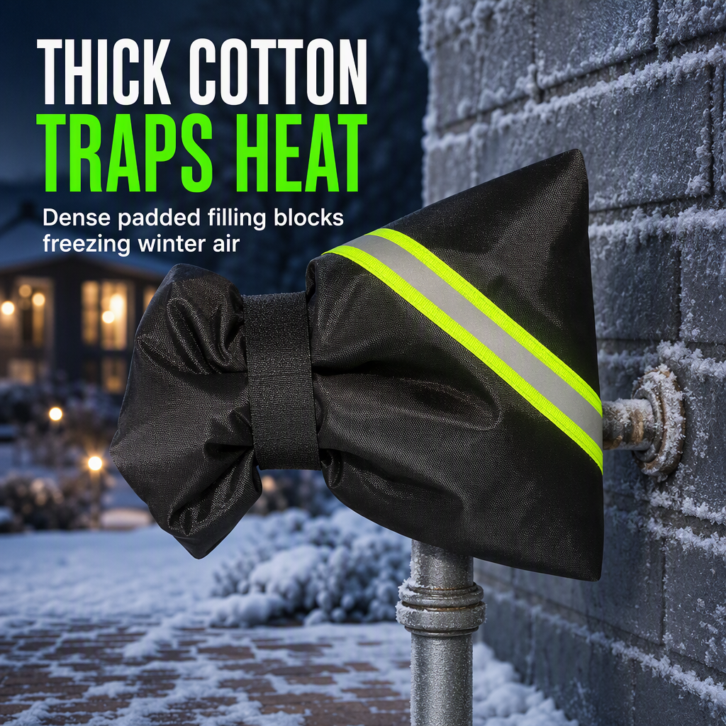 Winter Outdoor Faucet Cover for Freeze Protection Insulated Spigot Cover with Beveled Edge and Fluorescent Green Reflective Strip