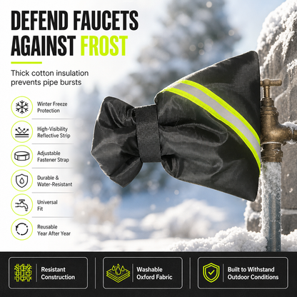 Winter Outdoor Faucet Cover for Freeze Protection Insulated Spigot Cover with Beveled Edge and Fluorescent Green Reflective Strip