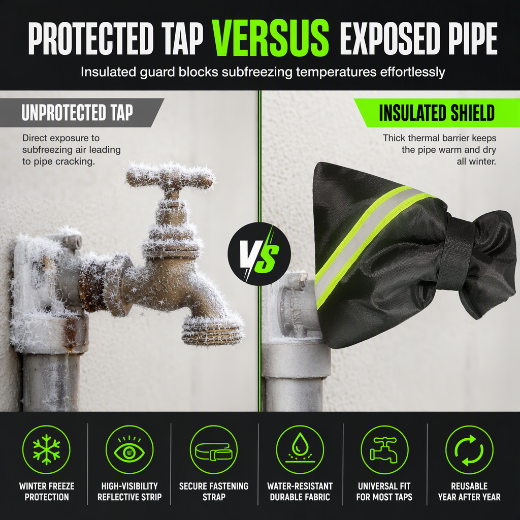 Winter Outdoor Faucet Cover for Freeze Protection Insulated Spigot Cover with Beveled Edge and Fluorescent Green Reflective Strip