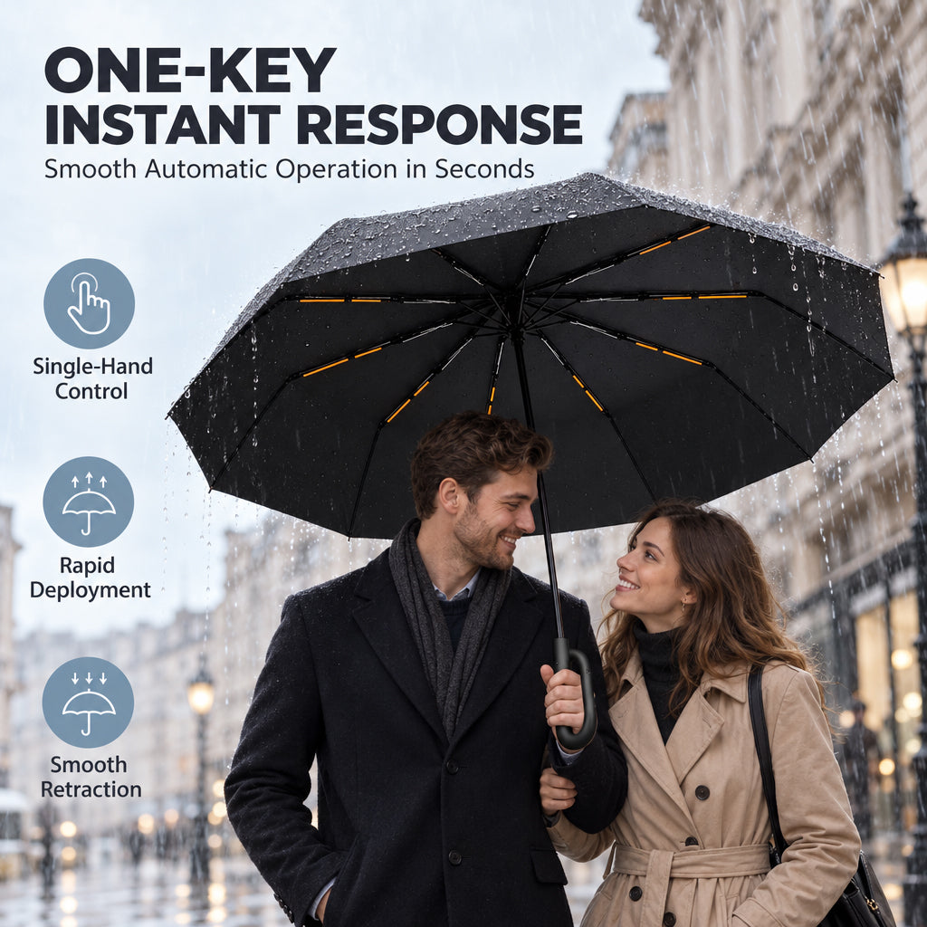 High-End Reinforced Automatic Folding Umbrella for Sun and Rain