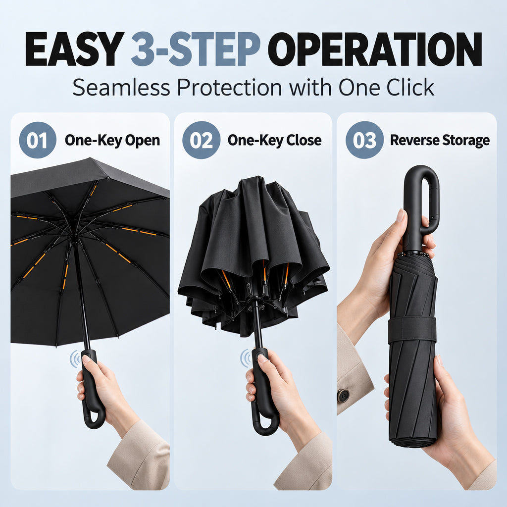 High-End Reinforced Automatic Folding Umbrella for Sun and Rain