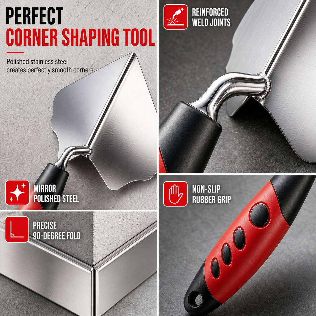Stainless Steel Corner Trowel with Rubber Handle