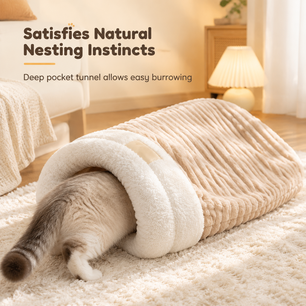 Thick Warm Plush Cat Sleeping Bag Cozy Cave Bed Burrowing Pet Bed for Autumn and Winter