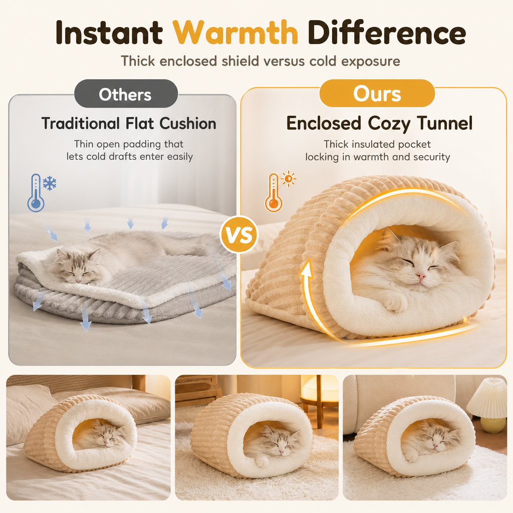 Thick Warm Plush Cat Sleeping Bag Cozy Cave Bed Burrowing Pet Bed for Autumn and Winter