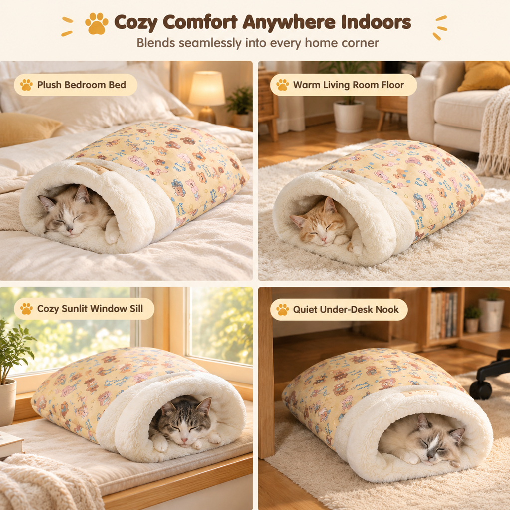 Thick Warm Plush Cat Sleeping Bag Cozy Cave Bed Burrowing Pet Bed for Autumn and Winter
