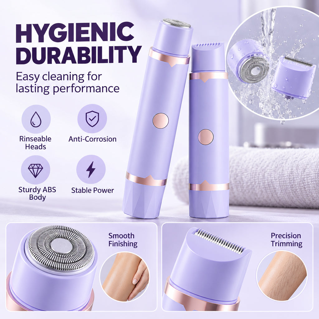 Portable Electric Hair Remover – dual-head body & bikini trimmer, gentle foil mesh & sensitive-area guards