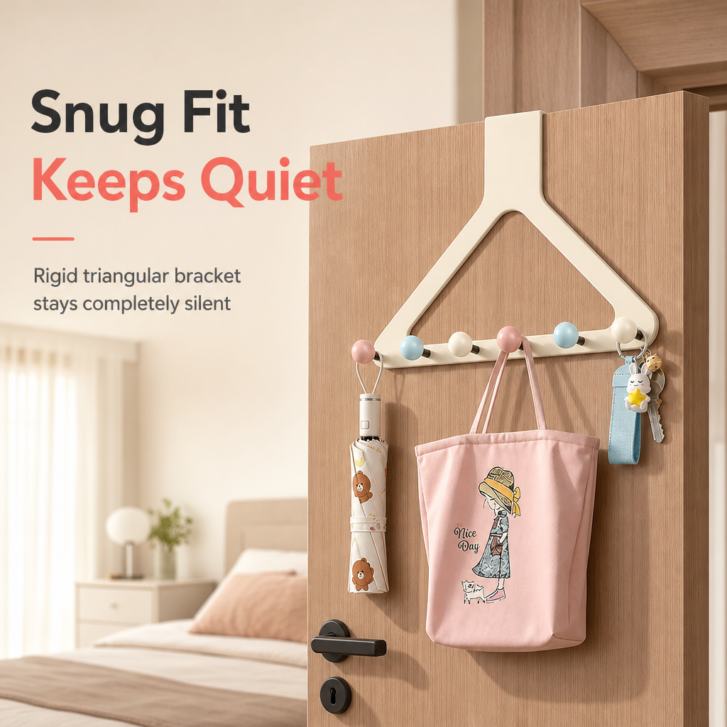 Cream Over the Door Hook Organizer Rack Heightened and Reinforced Punch Free Heavy Duty Coat Hat and Bag Hanging Rack for Bedroom