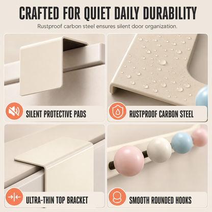 Cream Over the Door Hook Organizer Rack Heightened and Reinforced Punch Free Heavy Duty Coat Hat and Bag Hanging Rack for Bedroom
