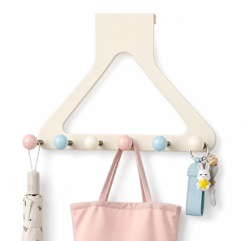 Cream Over the Door Hook Organizer Rack Heightened and Reinforced Punch Free Heavy Duty Coat Hat and Bag Hanging Rack for Bedroom