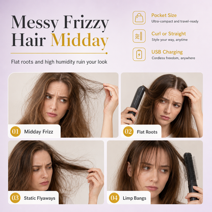 Portable Cordless Mini Hair Straightener Brush USB Rechargeable Electric Heated Styling Comb for Bangs and Curling