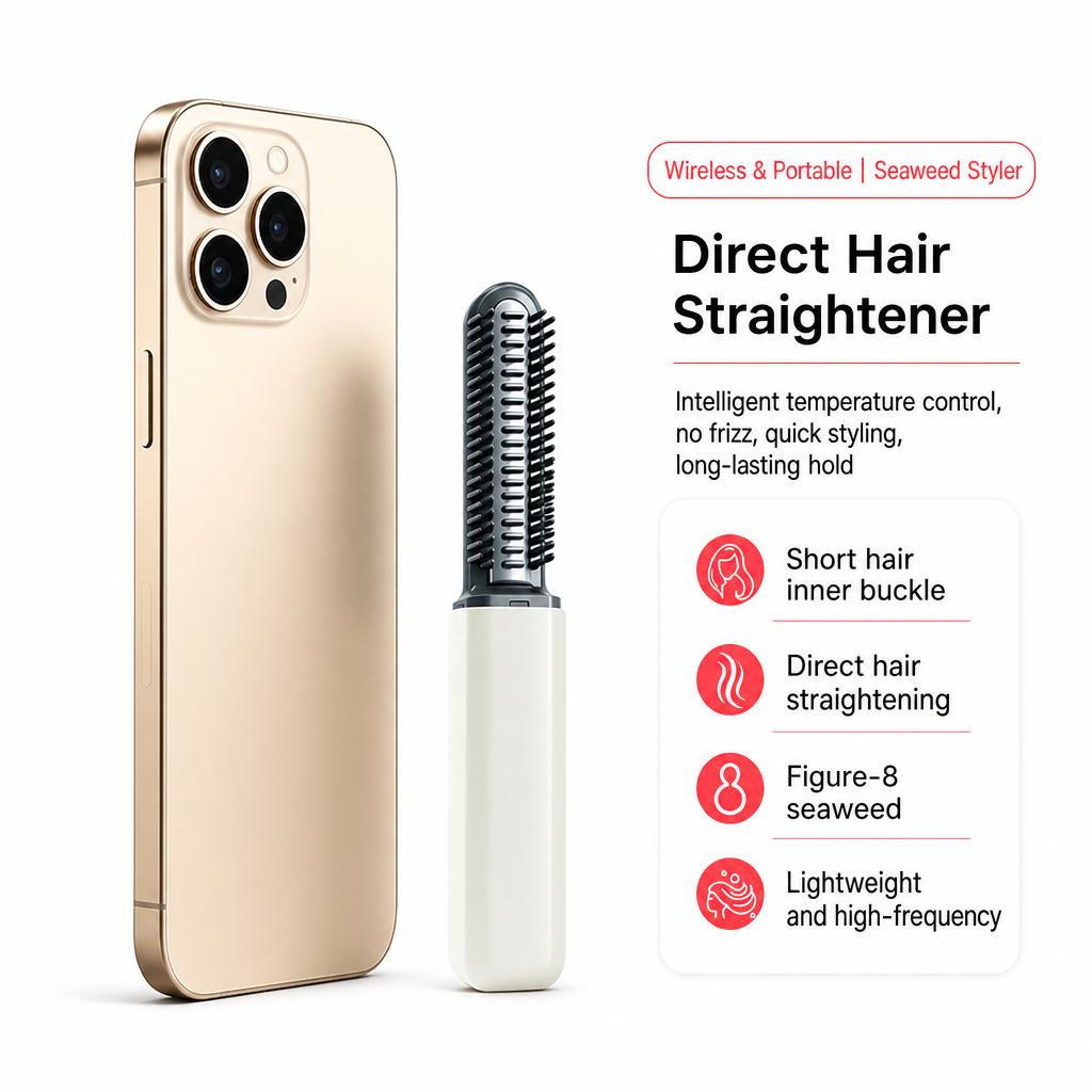 Portable Cordless Mini Hair Straightener Brush USB Rechargeable Electric Heated Styling Comb for Bangs and Curling