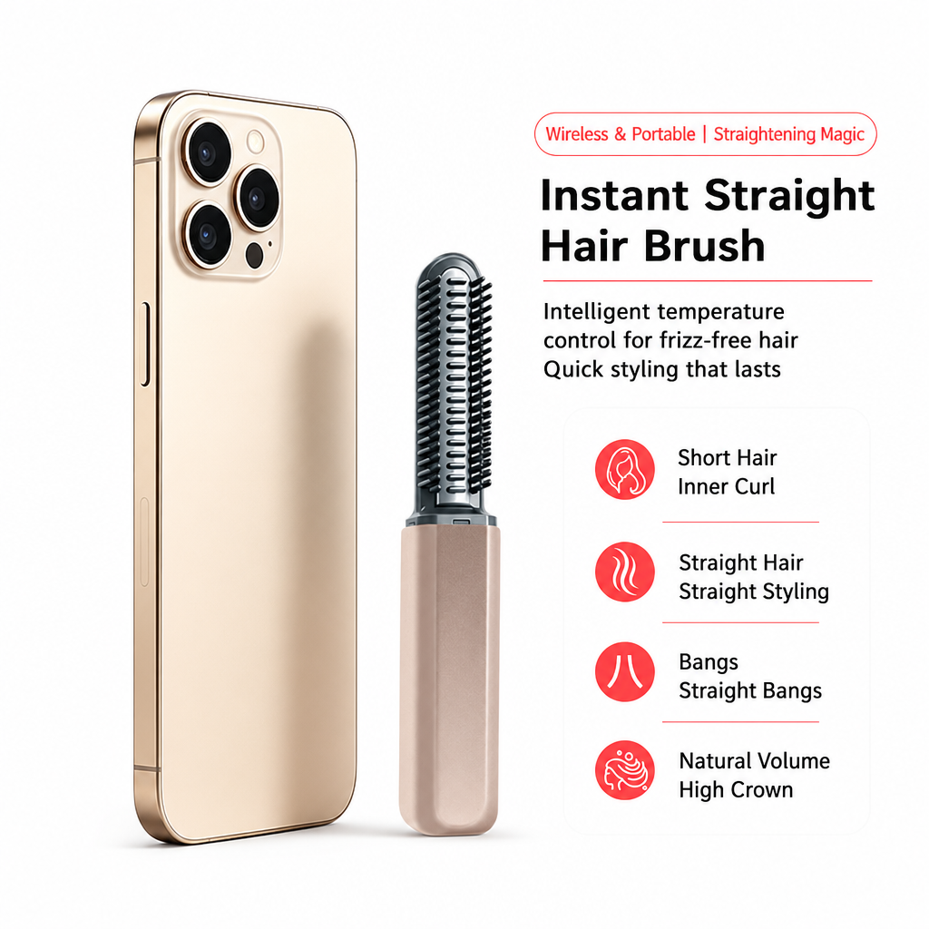 Portable Cordless Mini Hair Straightener Brush USB Rechargeable Electric Heated Styling Comb for Bangs and Curling