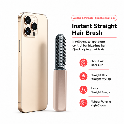 Portable Cordless Mini Hair Straightener Brush USB Rechargeable Electric Heated Styling Comb for Bangs and Curling