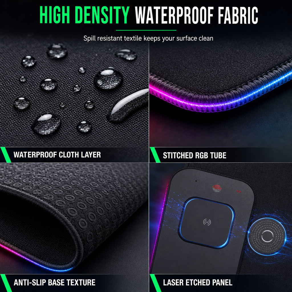 Large RGB Gaming Mouse Pad with 3 in 1 Wireless Dirt Resistant Keyboard Desk Mat 800x300x4mm