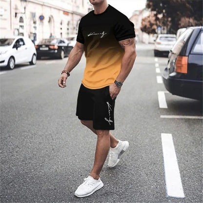 💥 50% OFF FLASH SALE! Men‘s Gradient 2-Piece Set – T-Shirt & Shorts, Breathable & Relaxed Fit 🌈💨 【Limited Time】
