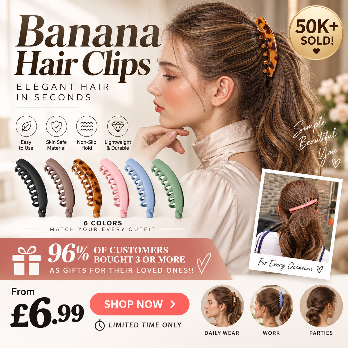 🥳HOT SALE🥳💞50K+ SOLD! Banana Hair Clips – From £6.99! Non-slip, easy open & 6 colors. Elegant ponytails – grab yours! ✅