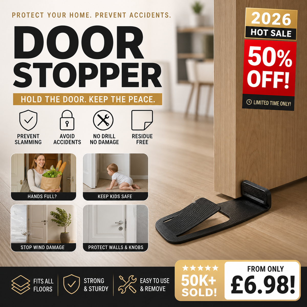 🚪 Adhesive Door Stopper Protector | No Drill