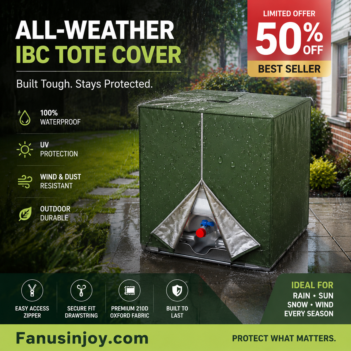 🔥 Limited Time 55% OFF! Safeguard Your Water Quality! 💦 Waterproof Outdoor IBC Tote Cover – Heavy-Duty, UV-Resistant & All-Weather Protection ✨